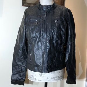 JOUJOU Junior Black Fax-Fur-Lined Moto Jacket Sz L